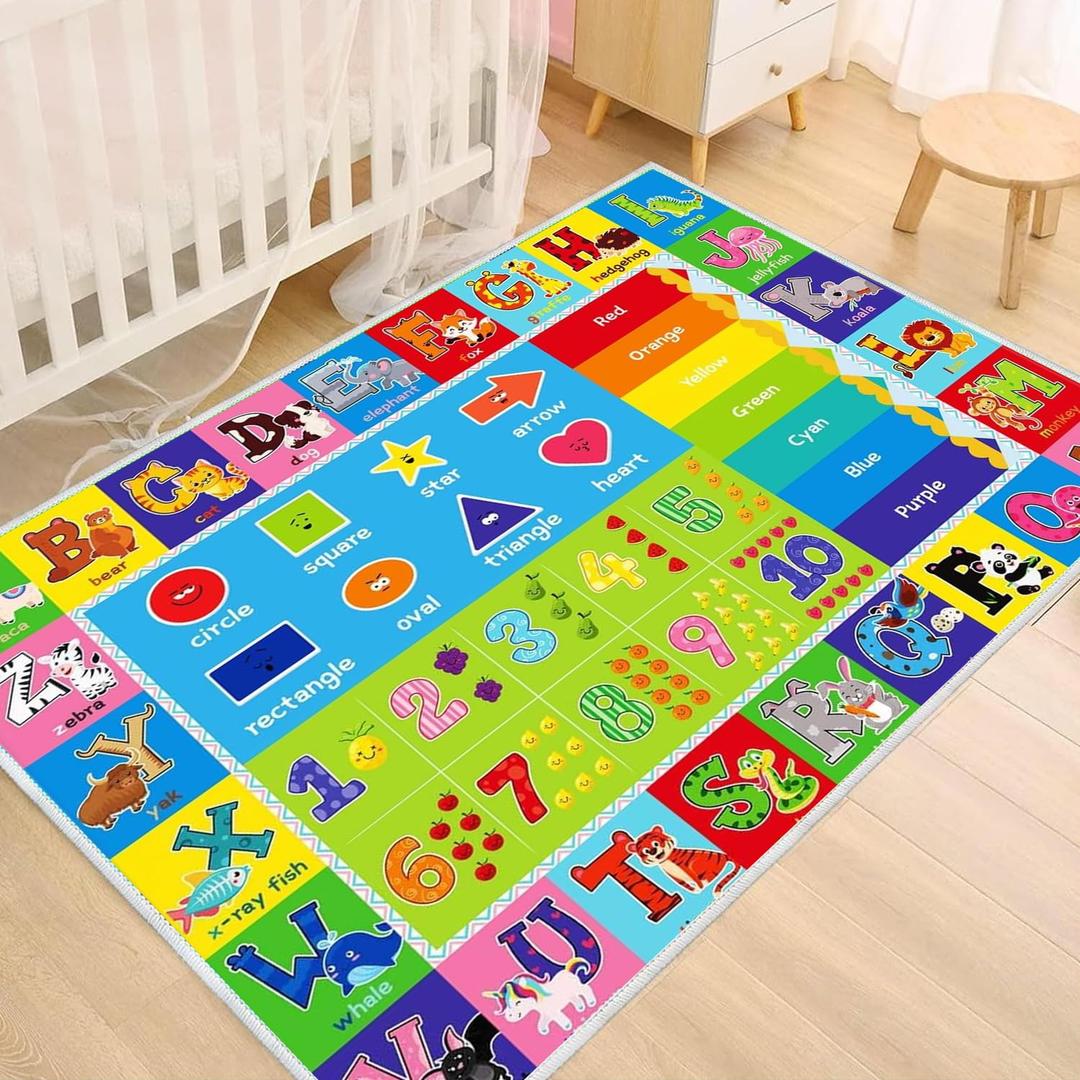 ABC Play Carpet for Kids  Extra Large Preschool Rug with ABCs, Numbers, Animals, and Colors for Playroom & Classroom - (59X39.4Inches) (3'3" x 4'11" (Rectangular), Abc Learning Rug)