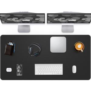 Large Desk Pad Mat - Waterproof Mouse Pad & Desk Protector, Non-Slip XL PU Leather Gaming Mat for Keyboard/Mouse, Stitched Edge with Ergonomic Support, 47"x17" (Black)