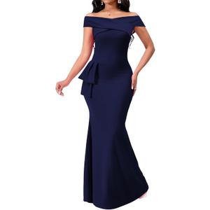 VisiChenup Elegant Formal Dresses for Women Sexy Cocktail Wedding Guest Evening Party Long Maxi Dress (Medium, Blue)