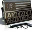 Patented American Flag Trailer Hitch Cover, America 250 Limited Edition Exclusive TrkWyze Design, Riveted Aluminum Flag Hitch Cover, CAR-WASH-Safe, Rust-Resistant (Black)