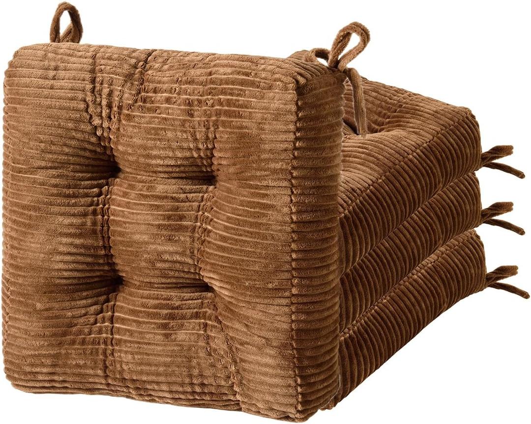 Chair Cushions with Ties and Non Slip Backing Tufted Indoor Seat Pad for Kitchen Dining Room, 2" or 4" Thick Dining Chair Pads (4, Coffee-4in)