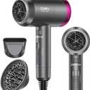 CONFU Ionic Blow Dryer 1600W, Portable Lightweight Fast Drying Negative Ion Hairdryer Blowdryer, 3 Heat Settings & Infinity Speed, with Diffuser and Concentrator Nozzle for Home & Travel (Grey)