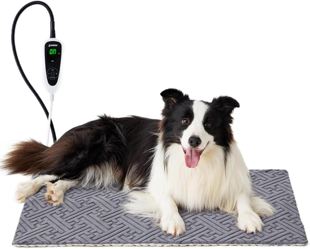 Large Dog Heating Pad 32x20 Inch - 11 Adjustable Temperature and 25 Timer Options, Heated Dog Bed Indoor Waterproof with Chew-Resistant Cord for Large Dogs