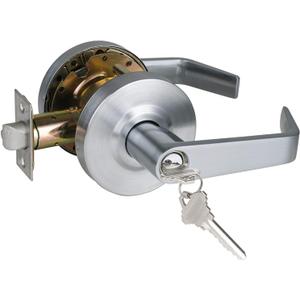 Heavy Duty Commercial Grade 2 Keyed Entry Door Lever, Satin Chrome Finished ADA Commercial Handle, UL 3 Hour Fire Rated Ergonomic Lever for Exterior Door and Front Door, 70mm Latch