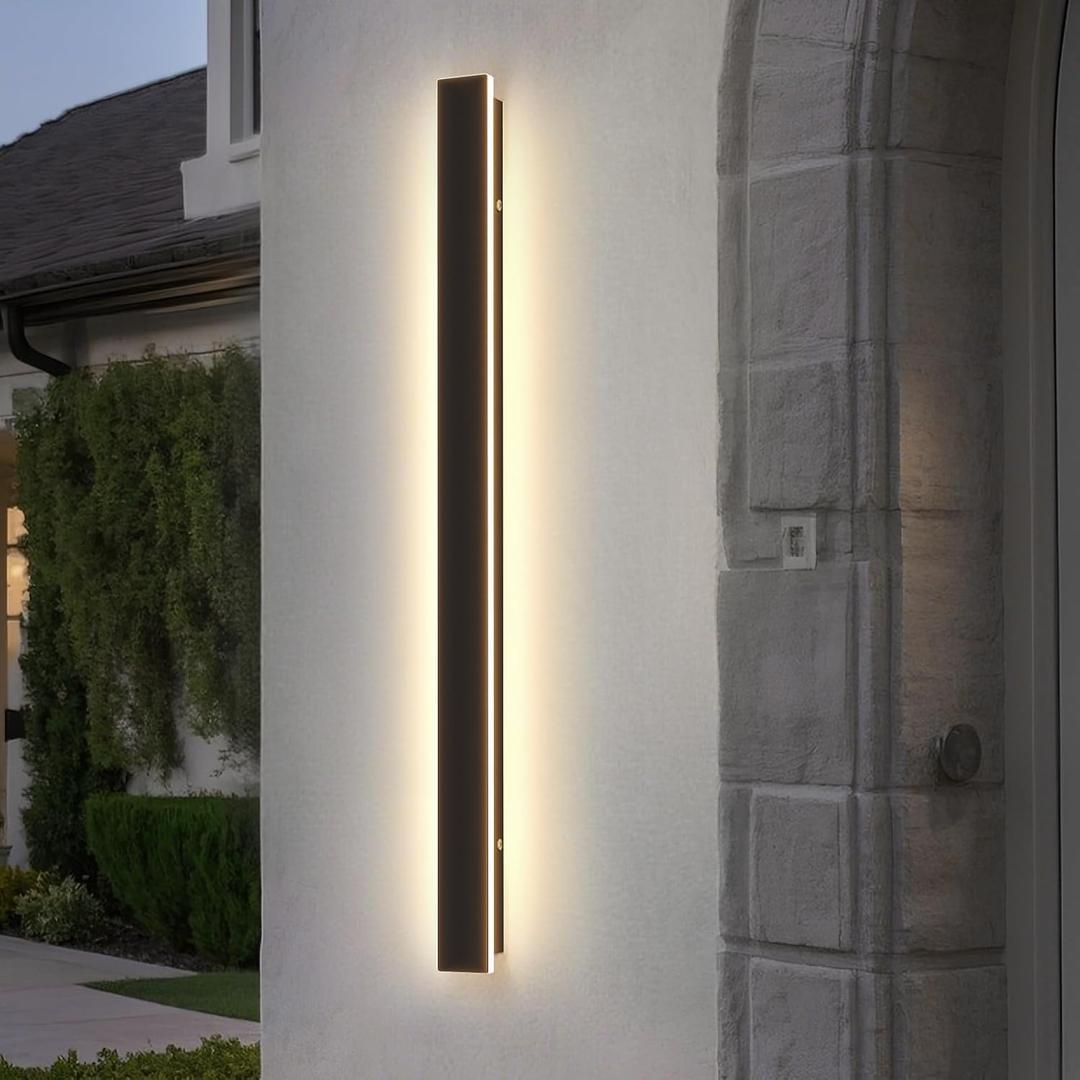 Modern Outdoor Wall Light, 47.3Inch 3000K-6000K Black LED Dimmable IP65 Waterproof with Remote Outdoor Linear Wall Sconces Exterior Lighting Fixture Porch Wall Light for House, Front Door, 1Pack-47.3inch