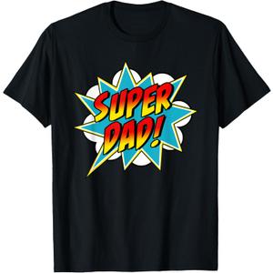 Super Dad Comic Book Superhero Father's Day T-Shirt (Black, S)