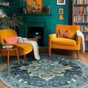 Area Rugs 6ft Washable Non-Slip, Floral Vintage Distress Print Pattern Medallion Carpet for Living Room Bedroom Dining Room, Teal Green Lake Blue