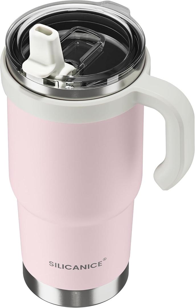 For Iced Coffee & Smoothies Never Drink from a Moldy Lid Again: 24oz Hygienic Tumbler, 100% Leakproof Lid & Removable Foldable Spout. Reinforced Base, Fits Cup Holders-Pink sand