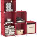 UNKU Cube Storage Organizer, 6 Cube Closet Organizer Storage Shelves, DIY Stackable Bookcase, Clothes Organizer Shelf for Closet, Bedroom, Living Room, Cabinet, Home, Office, Red