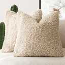 Foindtower 2 Pieces 18x18 Inch Light Khaki, Faux Fur Throw Pillow Cover Accent Sherpa Pillow Fuzzy Soft Pillowcases Sheepskin Decorative Fleece Cushion Case for Bed Couch Living Room
