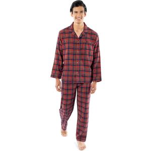 Fruit of the Loom Men's Flannel Pajama Sleep Set (Large, Red Plaid)