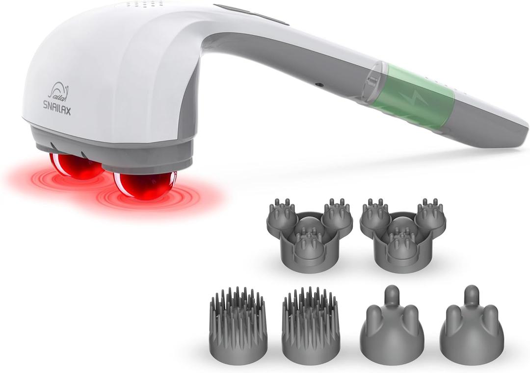 Snailax Cordless Handheld Back Massager with Heat, FSA HSA Eligible, Deep Tissue Percussion Massager, 3 Sets of Dual Pivoting Heads,Rechargeable Hand Held Massager for Neck,Back Shoulder,Calf,Legs