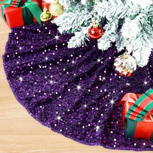 Purple Christmas Tree Skirt Large Christmas Tree Skirts 60 Inch Glitter Sequin Velvet Tree Skirt Christmas Decorations Sparkly Tree Floor Mat Xmas Tree Skirt Collar for Holiday Party Decor