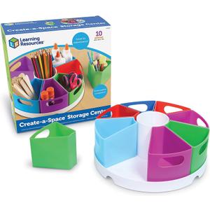 Learning Resources Create a Space Storage Center - 10 Piece set Desk Organizer for Kids, Art Organizer for Kids, Crayon Organizer, Homeschool Organizers and Storage (Multicolor)