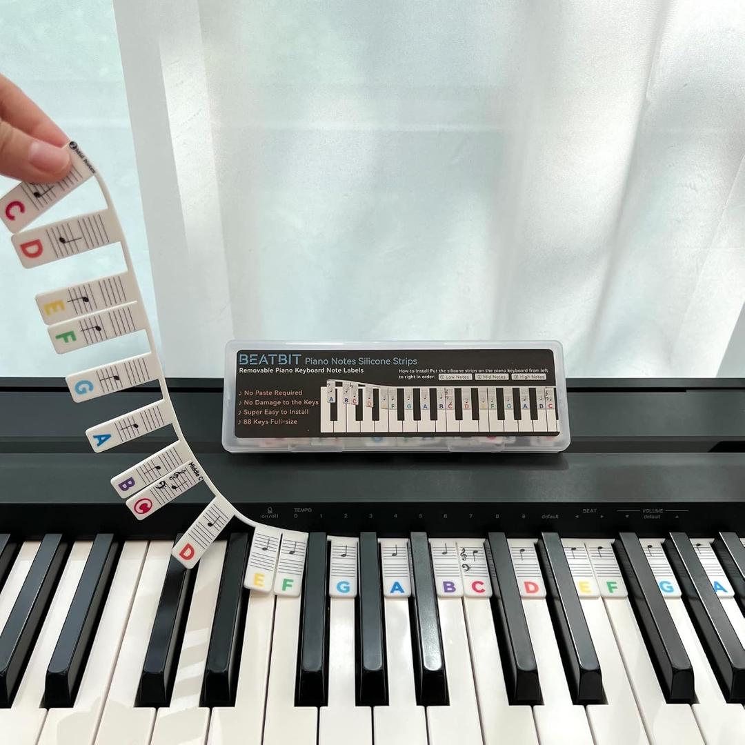 BEATBIT Piano Notes Guide for Beginner, Removable Piano Keyboard Note Labels for Learning, 88-Key Full Size, Made of Silicone, No Need Stickers, Reusable and Comes with Box (Rainbow Colors