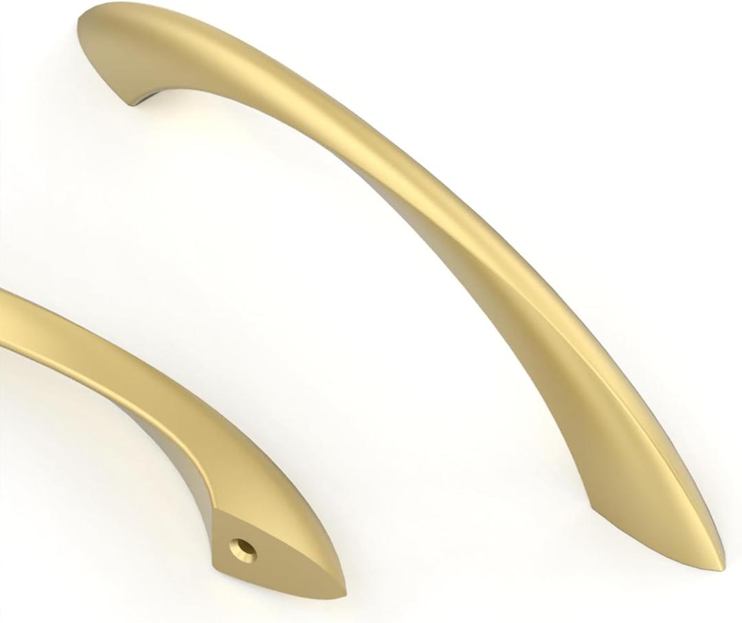 Asidrama 10 Pack 5 Inch(128mm) Brushed Gold Cabinet Pulls Cabinet Handles Cupboard Handles Kitchen Cabinet Hardware for Cupboard Drawer Pulls (5" Hole Center)