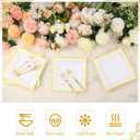 300 Pcs Square Plastic Plates with Forks Set Include 150 Disposable 6.5 Inch Dessert Plates Heavy Duty and 150 Plastic Appetizer Forks for 150 Guests Weddings Party Supplies(Gold)