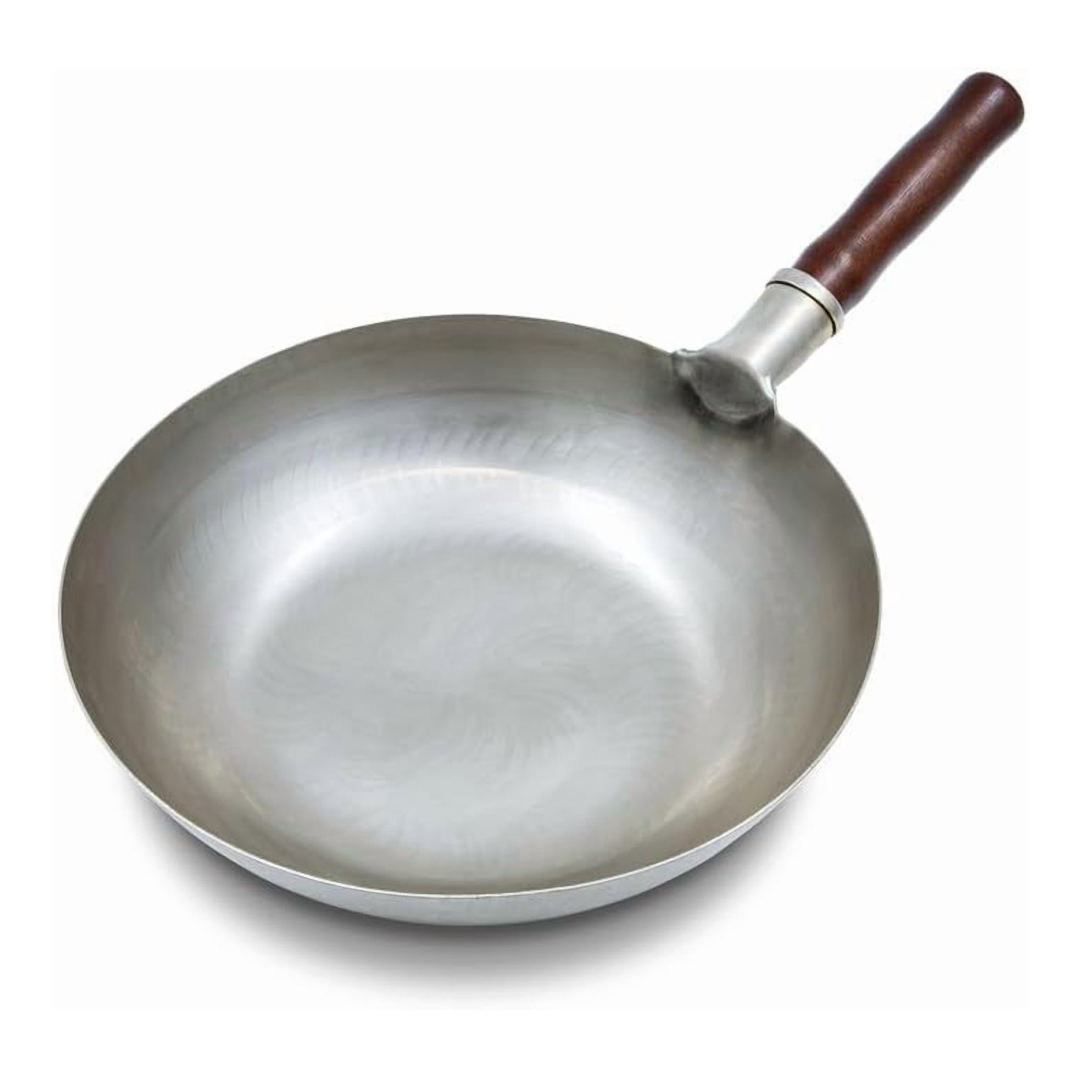 Welsteepse Carbon Steel Frying Pan, Carbon Steel Skillet, Traditional Hand Hammered Wok, 13 Inch, Frying Pan, Skillet, Wok Pan White