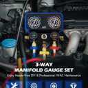 Orion Motor Tech AC Gauge Set, 3-Way AC Manifold Gauge Set for R410A R32 R22 R454B Refrigerant with 5ft Hoses, A/C Gauge with R410 R12/R22 Safety Valves R410A R32/R454B Adapters Valve Core Wrench