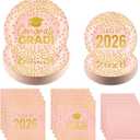 FoldTier 200 Pcs Graduation Plates and Napkins 2026, Pink and Gold Graduation Decorations, Class of 2026 Congrats Grad Paper Plates and Napkins for College High School Graduations Party, Serve 50