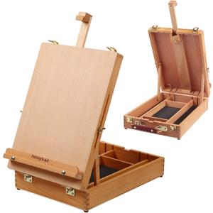 Falling in Art Wooden Tabletop Easel, Beech Wood Sketchbox Desktop Easel for Painting, Portable Art Drawing Easel for Beginners and Professionals