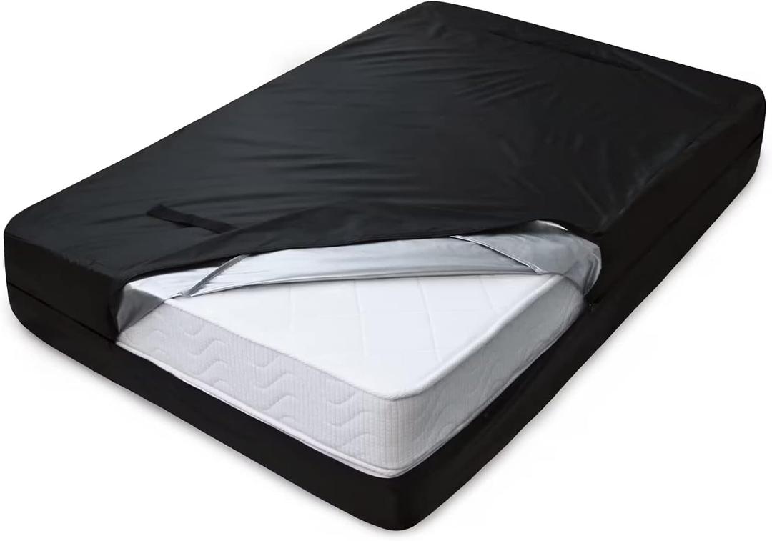 Mattress Bags for Moving and Storage, Heavy Duty King Mattress Bag with 4 Strong Handles, Waterproof Mattress Cover/Protector for Moving King Size, Reusable Thick Tarp, Black