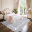 GarveeHome Scalloped Bow Rug for Living Room, Solid Grey Rug for Dorm, Washable Rugs 8x10 Soft Low Pile Non Slip Scalloped Rugs for Nursery College Bedroom Decor Kids Room Playroom