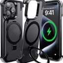 Frameless for iPhone 15 Plus Case,Compatible with Magsafe,Minimalist Shockproof Titanium Phone Shells,Magnetic Aluminum Leather Metal Case,Scratch Resistant Protective Case with Stand,Black
