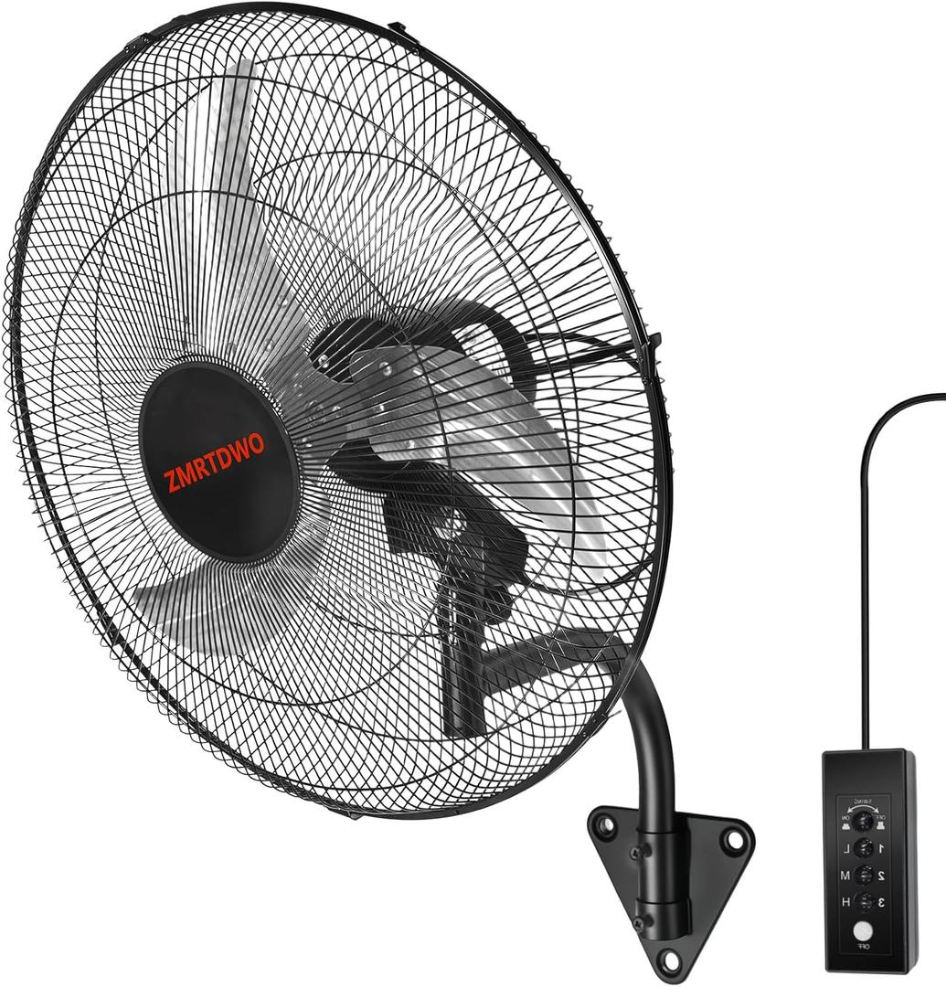 20 Inch Oscillating Wall Mount Fan, 3 Speed High Velocity Powerful, 90 Oscillation & 30 Tilt Cooling, Wall Fan for Home, Offices, Greenhouse, Workshop, Patio, Outdoor, Indoor ETL Certified