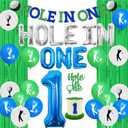 Golf 1st Birthday Decorations - Hole In One Banner and Cake Topper, Number 1 Balloon, Golf Ball Foil Balloons, Tinsel Curtain for Golf Theme Baby First Birthday Outdoor Sports Birthday Party Supplies