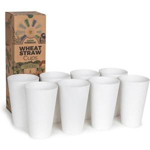 Grow Forward Premium Wheat Straw Cups - 20 oz Unbreakable BPA Free Hard Plastic Cups - Reusable Lightweight Plastic Drinking Glasses for Kitchen, Outdoor, Water, Camping, RV - Arctic