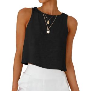 ANRABESS Womens Cropped Tank Tops Summer Sleeveless Back Button Shirts (Black, L)