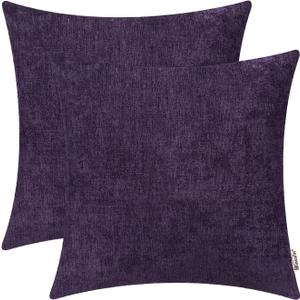 BRAWARM Throw Pillow Covers 18x18 Inches - Purple Chenille Pillow Covers Pack of 2, Solid Dyed Soft Chenille Pillow Cases for Couch Sofa Bed Home Decoration
