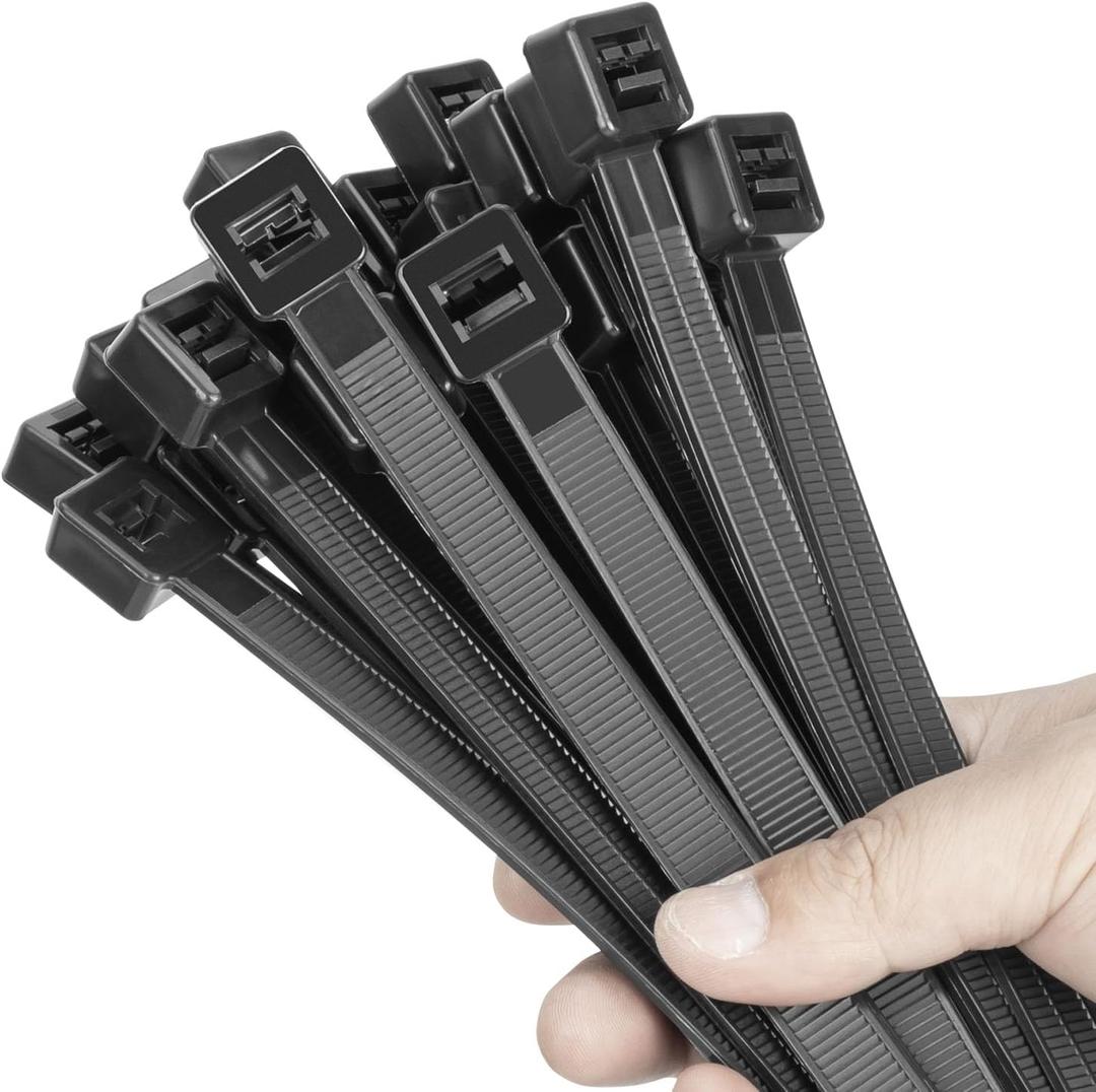 14 inch Black Large Zip Ties Heavy Duty (100 Pack), 2025 New Patented Design, 300 LBS Tensile Strength, Self-Locking Nylon PA66 Cable Ties for Indoor and Outdoor Use