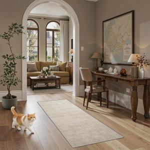 Valenrug Runner Rug Non Slip - 2x6 Runner Rugs for Hallways High-Low Pile Textured Rugs Runners, Foldable Washable Runner Rug for Kitchen Bedroom Entryway Laundry Living Room, Beige