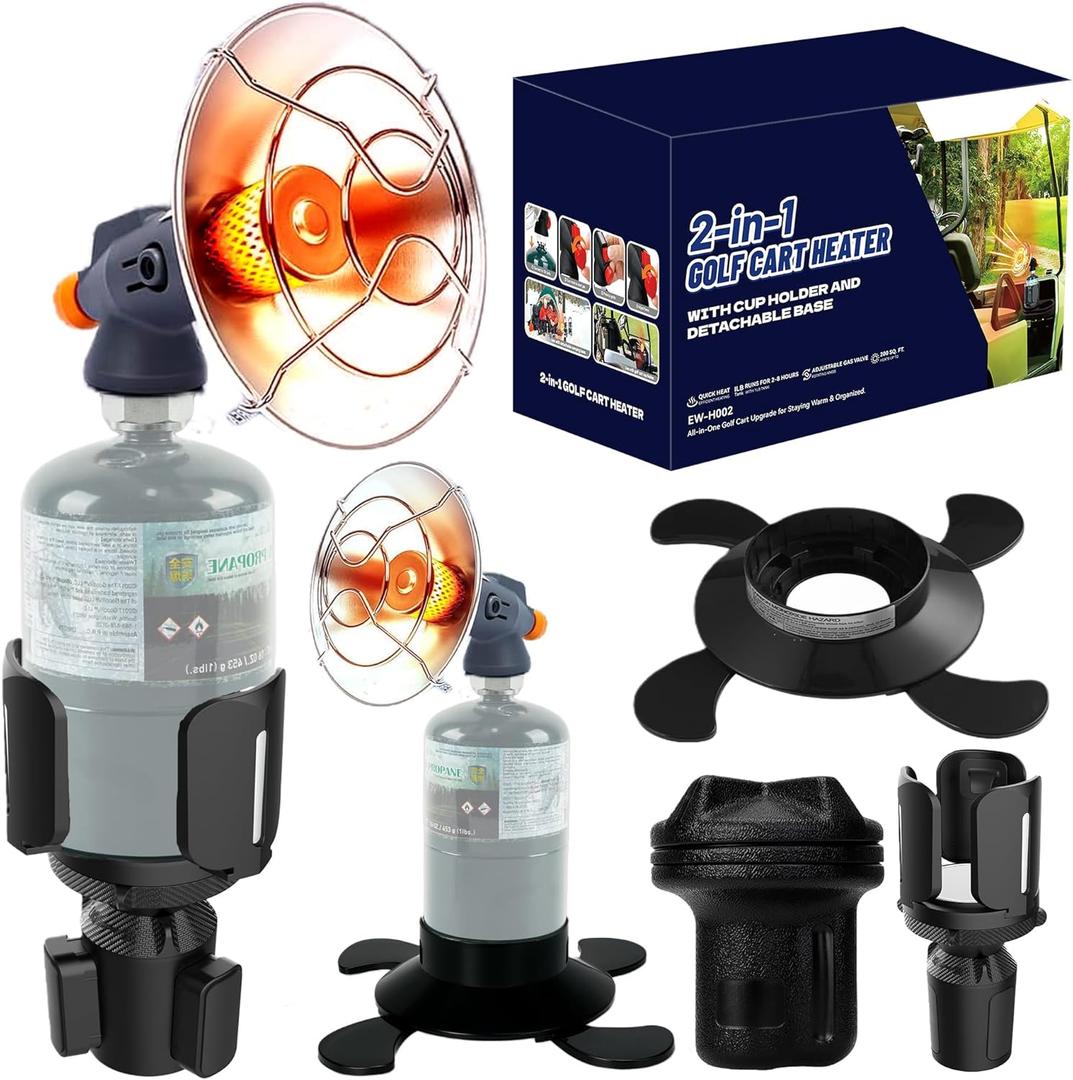 2-in-1 6800 BTU Golf Cart Heater Propane with Storage Box, Adjustable Cup Holder & Camping Base, Compatible with EZGO, Club Car, Yamaha, and More, Golf Cart Accessories (Propane Tank Not Included)