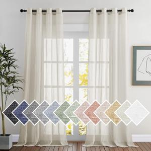 NICETOWN Linen Sheer Curtains 90 inch Length for Living Room, Privacy Semi Sheer Curtains Linen Weave Privacy Drapes with Light Filtering for Bedroom/Hall, Natural, W52 x L90, 1 Pair