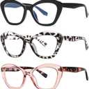 LKEYE Bifocal Reading Glasses for Women Designer Cat Eye Oversized Frame Blue Light Blocking Readers Stylish Eyewear 2 Pack