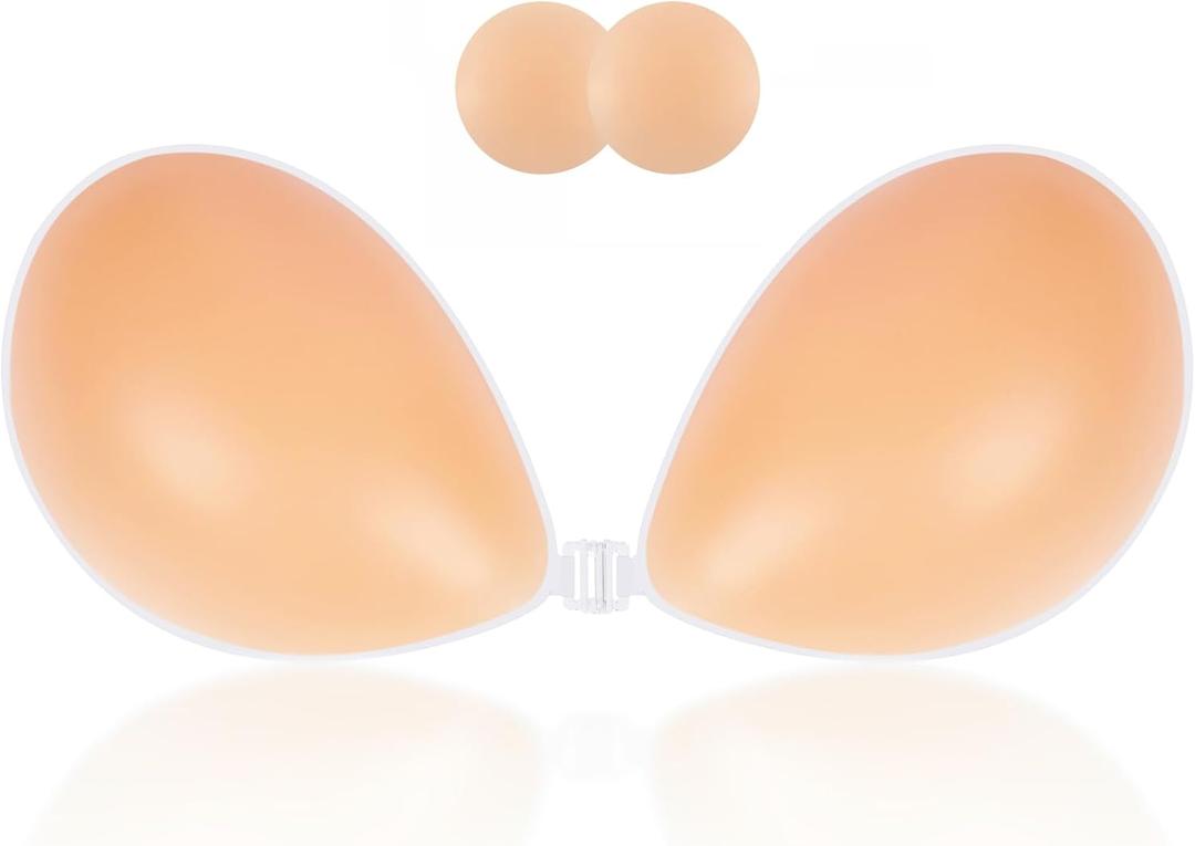 Niidor Sticky Bra Backless Invisible Stick on Bra Push up Strapless Women's Adhesive Bras Ladies Invisible Bras (Dark Creme)