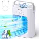 Portable Air Conditioners Cooling Fan,4 in1 Evaporative Mini Air Conditioner Portable, 700ml Personal Small Desk Air Cooler Fan, Humidifier,Night Light,3 Wind Speeds for Home Office Indoor Use (F02 White)