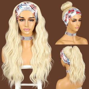 SAPPHIREWIGS Blonde Body Wave Headband Wigs Glueless Synthetic Headband Wigs for Black Women Long Curly Half Wig 150% Density #613 Blonde Wigs for Daily Party Wear 26 Inch