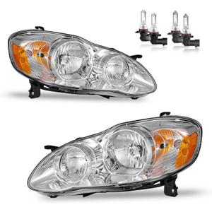 Headlights Assembly for 2003-2008 Toyota Corolla Headlamp Replacement Clear Lens Chrome Housing Amber Reflector Driver & Passenger Side (OE Replacement, Clear Lens I Chrome Housing I Amber Reflector)
