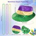 Gvhntk 6Pcs Mardi Gras Accessories Set Mardi Gras Costume Outfit Men Women Sequin Hat Bow Tie Costume Suspender Bead Necklaces for Carnival Halloween Party