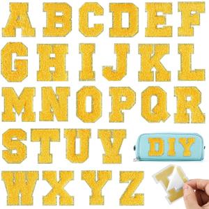 26Pcs Yellow Chenille Letters A-Z, Self Adhesive Chenille Letter Patches for Fabric Clothing