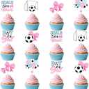 Goals or Bows Gender Reveal Decor 36Pcs Boy or Girl Cupcake Toppers Soccer Theme Baby Shower Decor Its A Boy Its A Girl Supplies for Pink Blue He Or She Bow Theme Newborn Party