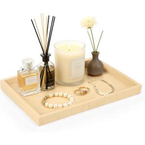 Artificial Travertine Tray, 12"x8" Perfume Tray for Bathroom Counter, Vanity, Home Organizer, Decorative Marble Trays for Perfume, Jewelry, Candles, Coffee, Rectangle, Yellow