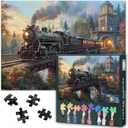 Jigsaw Puzzles 1000 Pieces for Adults, 1000 Piece Puzzles for Adults, Steam Locomotive Speeding Through Jungle, Vintage Train in Mystical Jungle, Challenging Adult Puzzle - 27.5x19.7 Inches