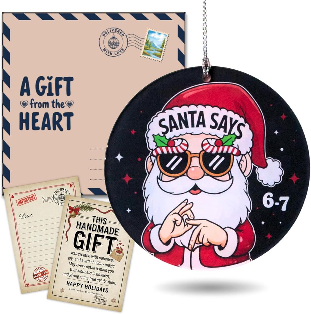 67 Funny Christmas Ornament  67 Meme Black Santa Says Six Seven Acrylic Ornament, Teen Slang Meme Xmas Tree Decor, Viral for Gen Z Teen Boys Girls