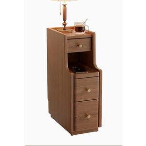 Narrow Nightstand for Small Spaces,Solid Wood Night Stand with Drawers Side Table Bedside Table,Easy Assembly for Bedroom(20x40x60cm, Walnut)