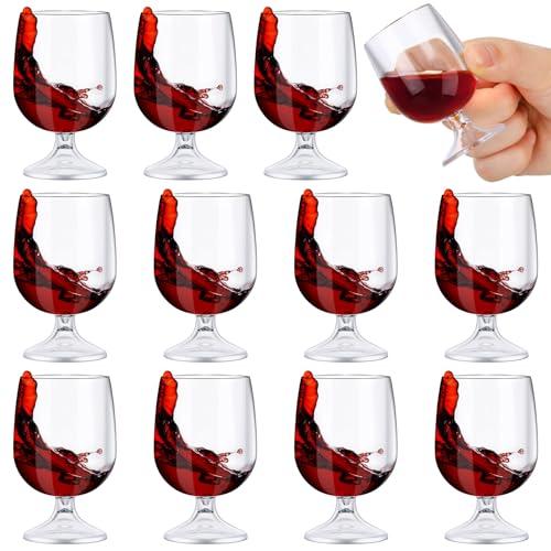 Roshtia 12 Pcs Mini Shot Glasses 1.75 oz Small Brandy Snifters Clear Reusable Plastic Cute Cognac Glasses Port Glasses Cup for Tasting Whiskey Brandy Wine Beer Drinking
